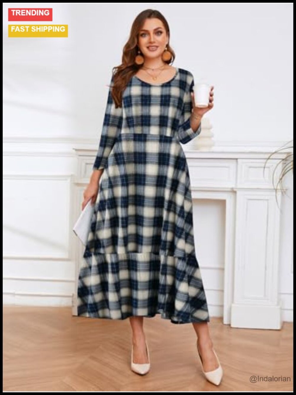 Plus Size Casual Long Maxi Dress with Pockets - Picture 5 of 5